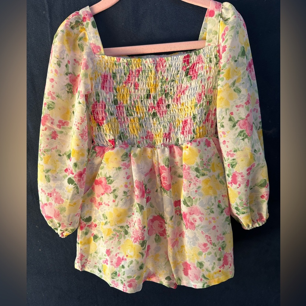 2T Janie and Jack The Emma Floral Smocked Chiffon Romper EUC